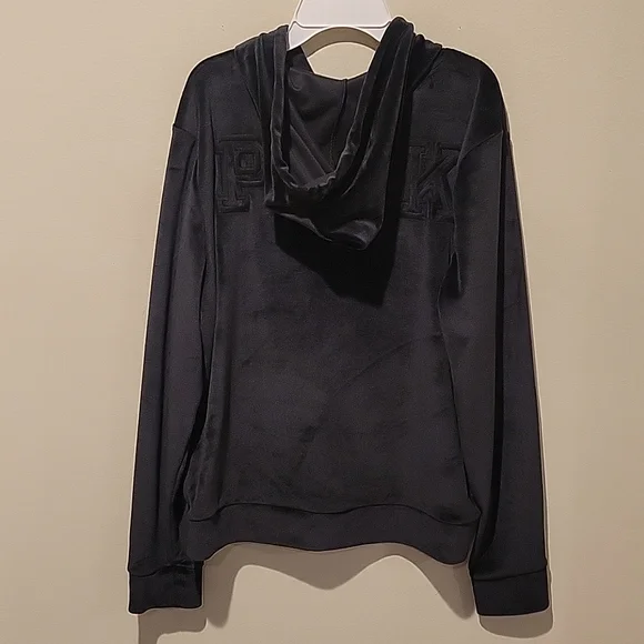 PINK VELOUR Victoria's Secret Black Hoodie NEW WITHOUT TAG! 💜 - Picture 6 of 7